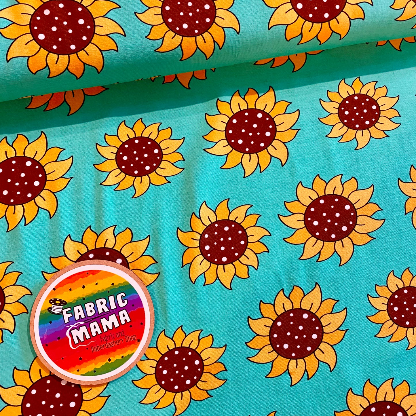 Sunflowers - Premium Cotton Lycra Jersey Fabric – Kids Stretch Fabric UK