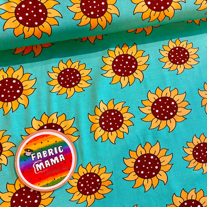 Sunflowers - Premium Cotton Lycra Jersey Fabric – Kids Stretch Fabric UK