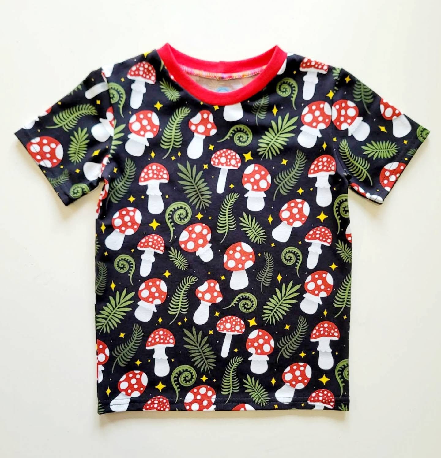 Moonlit mushrooms -Premium Cotton Lycra Jersey Fabric – Kids Stretch Fabric UK
