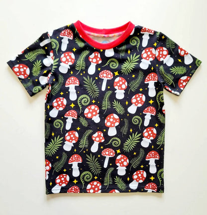 Moonlit mushrooms -Premium Cotton Lycra Jersey Fabric – Kids Stretch Fabric UK