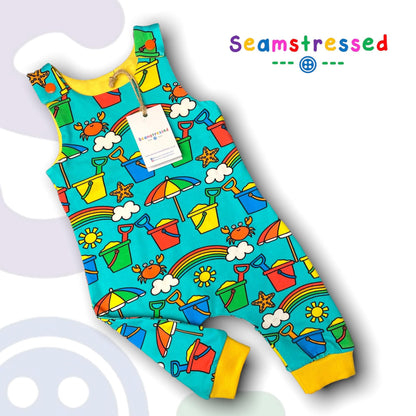 Buckets and spades - Premium Cotton Lycra Jersey Fabric – Kids Stretch Fabric UK