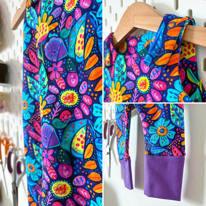 Neon flowers - Premium cotton lycra jersey kids stretch fabric