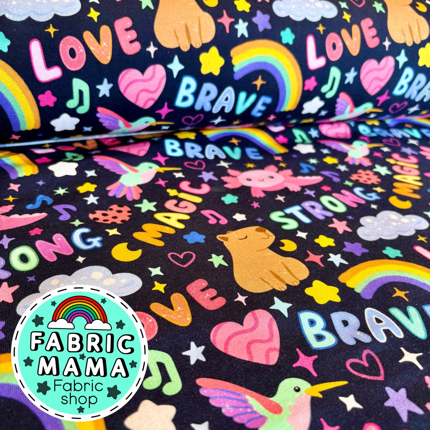 Positivity - premium cotton lycra jersey kids stretch fabric