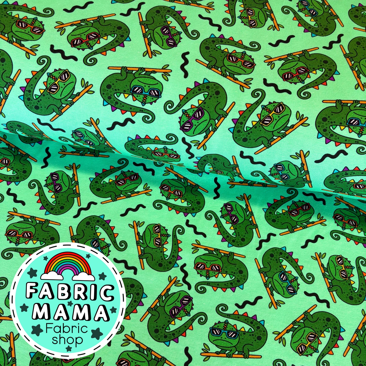 Indy the chameleon - premium cotton lycra jersey kids stretch fabric