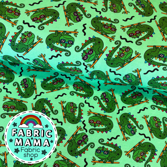 Indy the chameleon - premium cotton lycra jersey kids stretch fabric