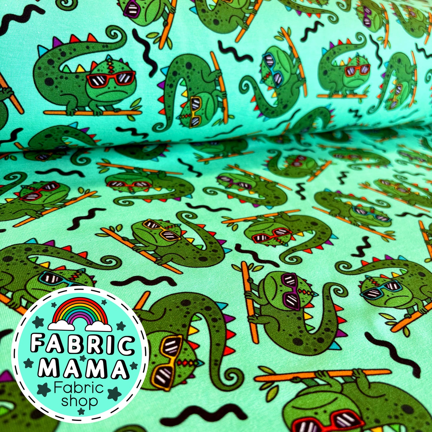 Indy the chameleon - premium cotton lycra jersey kids stretch fabric