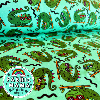 Indy the chameleon - premium cotton lycra jersey kids stretch fabric