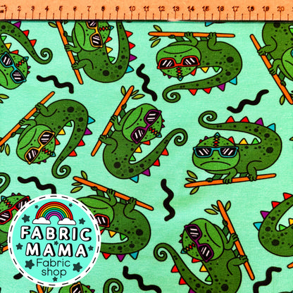 Indy the chameleon - premium cotton lycra jersey kids stretch fabric