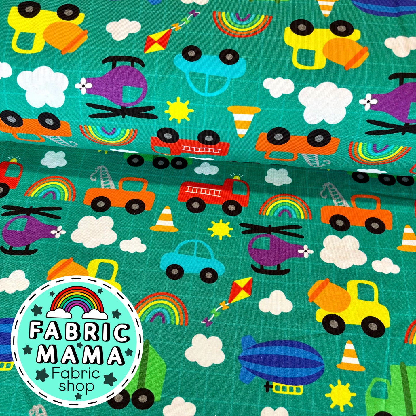 Transport - premium cotton lycra jersey kids stretch fabric