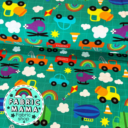 Transport - premium cotton lycra jersey kids stretch fabric