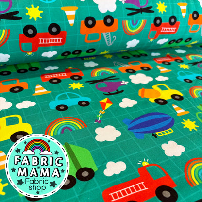 Transport - premium cotton lycra jersey kids stretch fabric