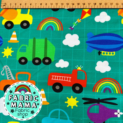 Transport - premium cotton lycra jersey kids stretch fabric