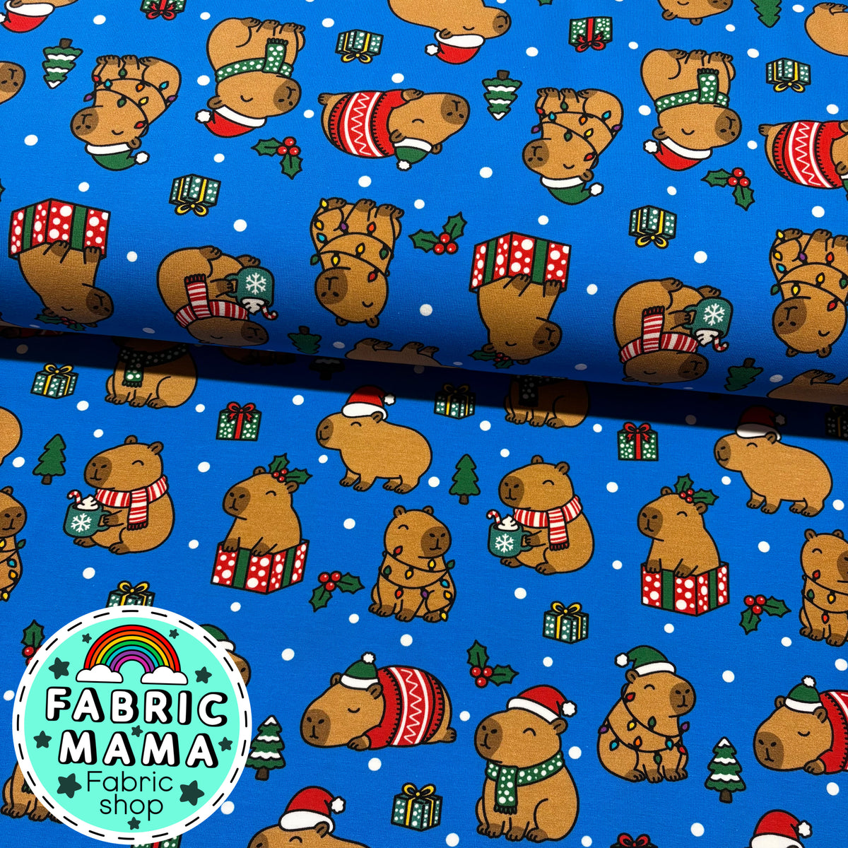 Cosy Capybaras  - Premium Cotton Lycra Jersey Fabric – Kids Stretch Fabric UK