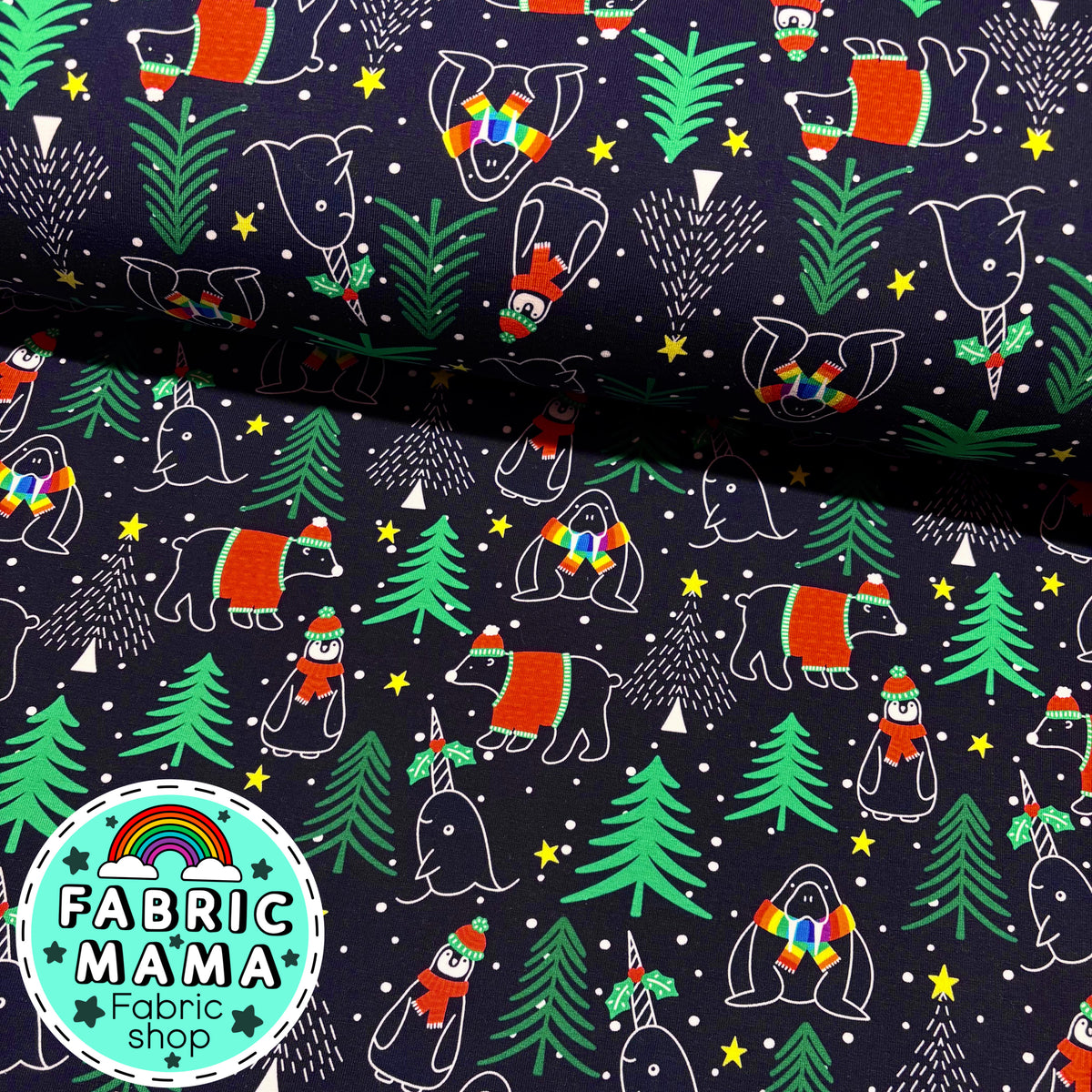 Arctic friends - Premium Cotton Lycra Jersey Fabric – Kids Stretch Fabric UK
