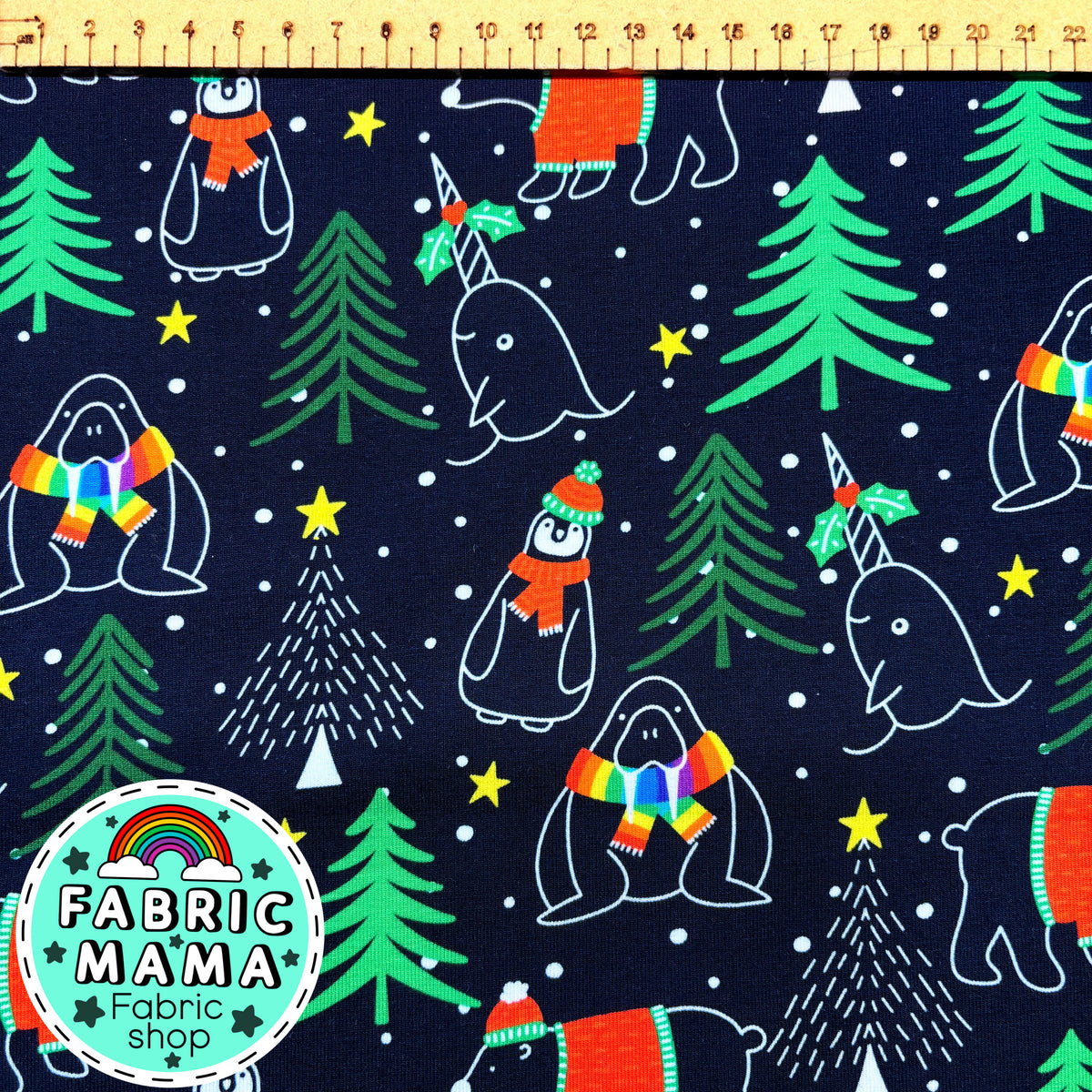 Arctic friends - Premium Cotton Lycra Jersey Fabric – Kids Stretch Fabric UK