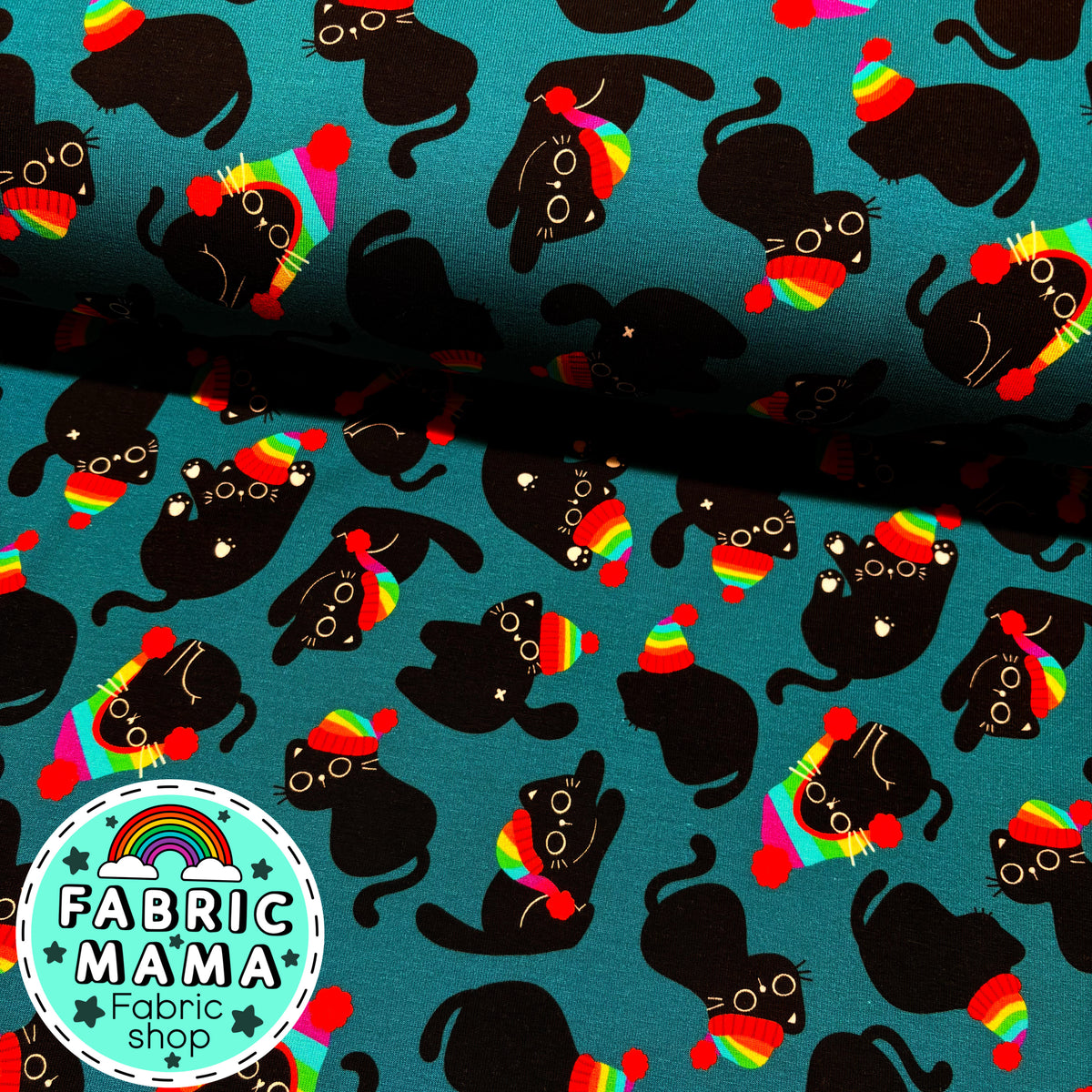 Bobble Cats  - Premium Cotton Lycra Jersey Fabric – Kids Stretch Fabric UK