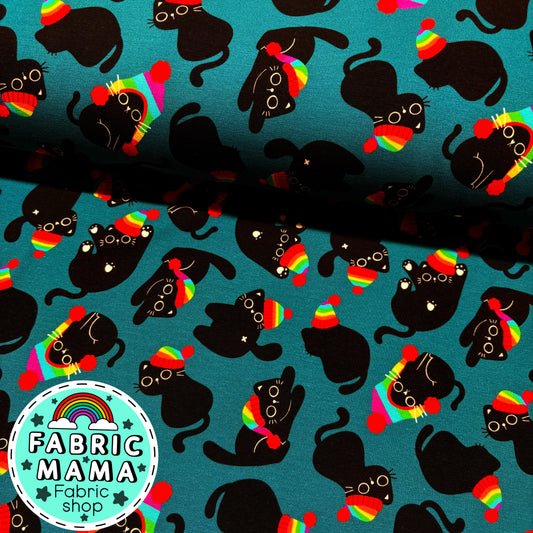 Bobble Cats  - Premium Cotton Lycra Jersey Fabric – Kids Stretch Fabric UK