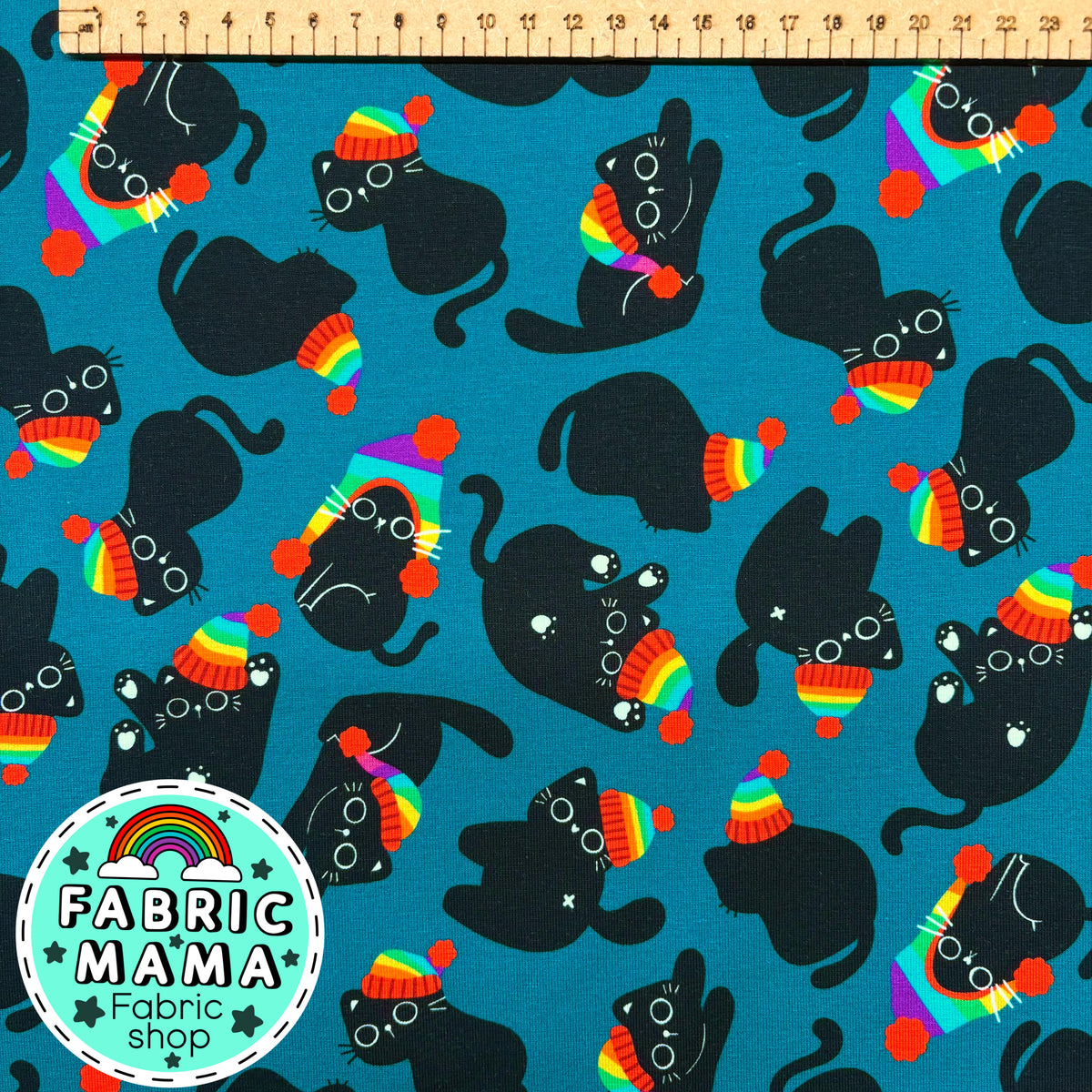 Bobble Cats  - Premium Cotton Lycra Jersey Fabric – Kids Stretch Fabric UK