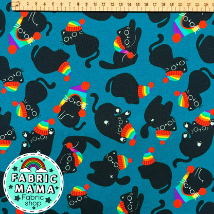 Bobble Cats  - Premium Cotton Lycra Jersey Fabric – Kids Stretch Fabric UK