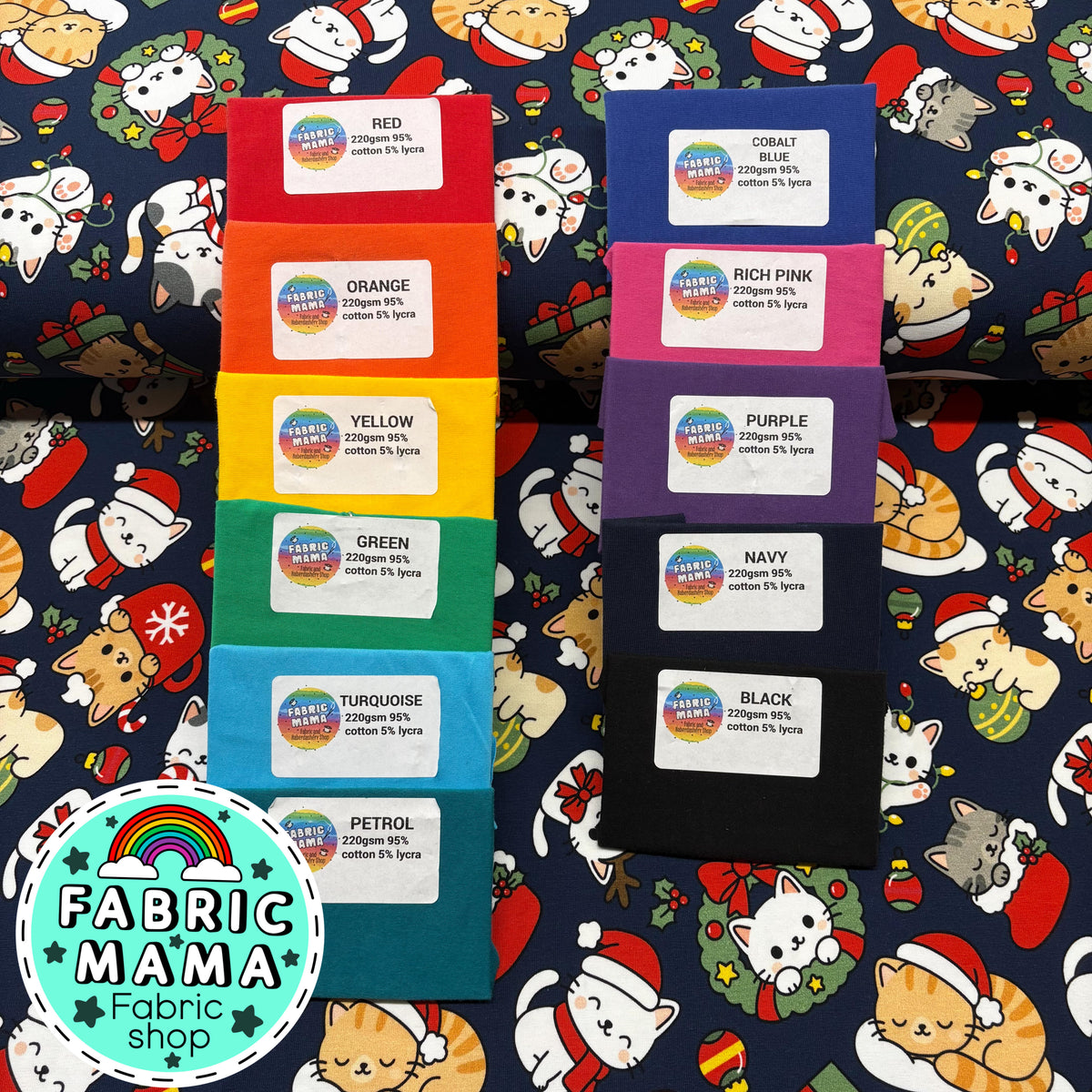 Festive feline frolics  - Premium Cotton Lycra Jersey Fabric – Kids Stretch Fabric UK