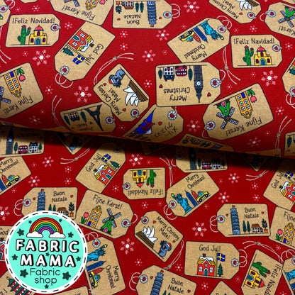 Christmas around the world  - Premium Cotton Lycra Jersey Fabric – Kids Stretch Fabric UK