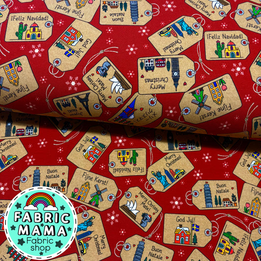 Christmas around the world  - Premium Cotton Lycra Jersey Fabric – Kids Stretch Fabric UK