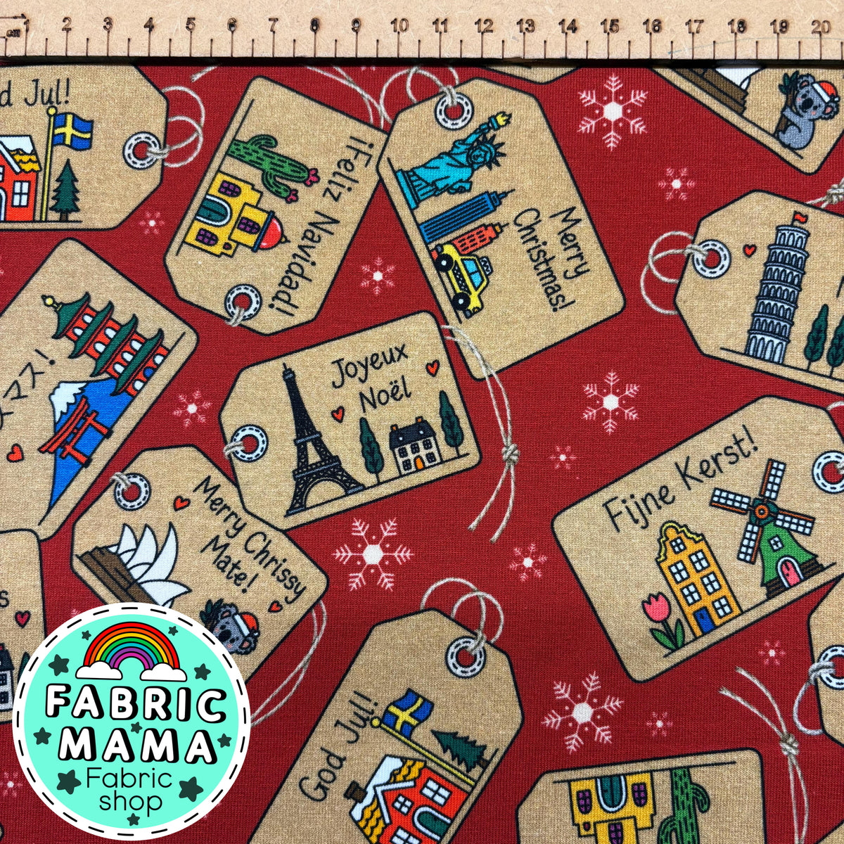 Christmas around the world  - Premium Cotton Lycra Jersey Fabric – Kids Stretch Fabric UK