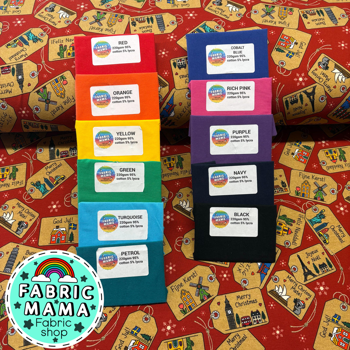 Christmas around the world  - Premium Cotton Lycra Jersey Fabric – Kids Stretch Fabric UK
