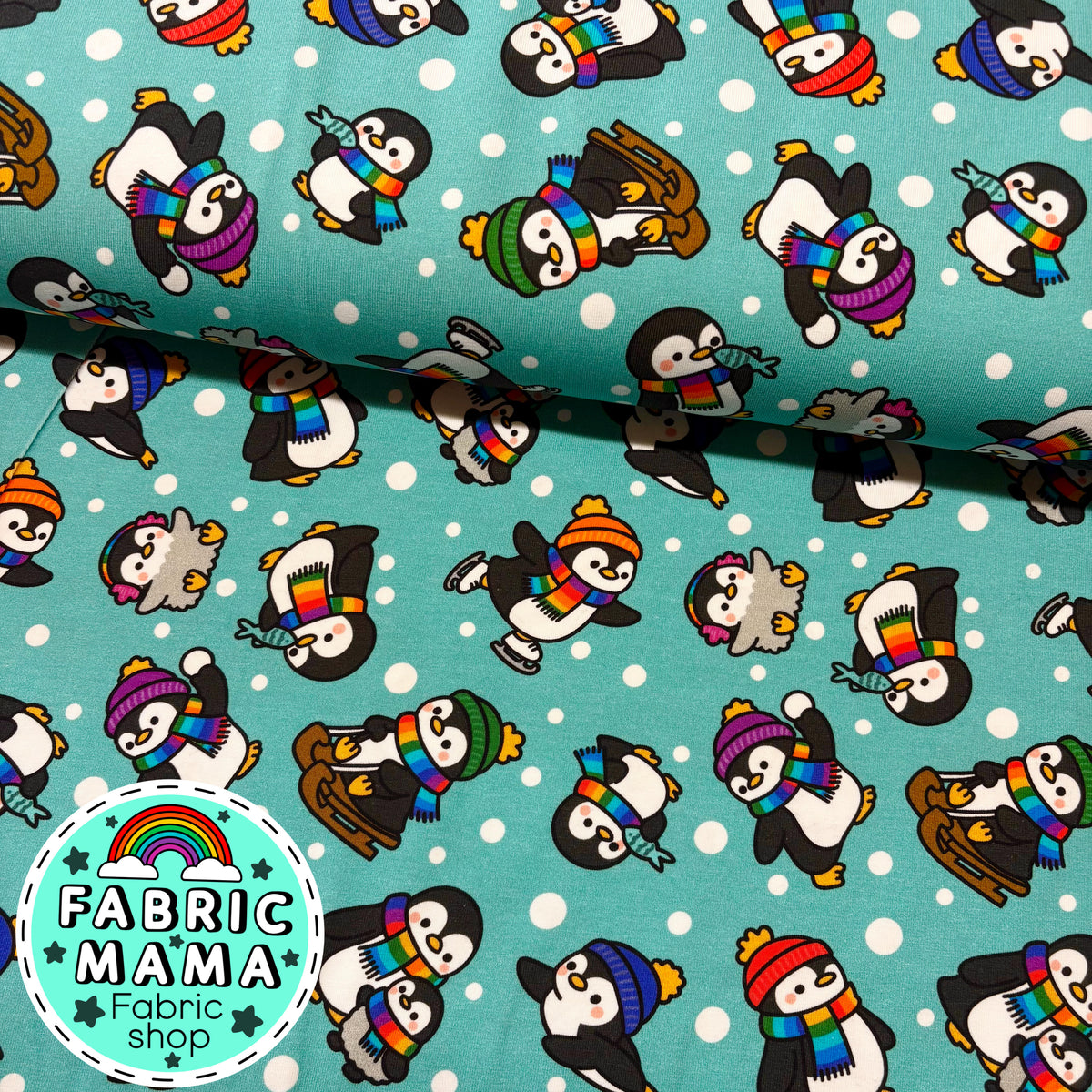 Penguin Playtime -220gsm Premium Cotton Lycra Jersey Fabric – Kids Stretch Fabric UK