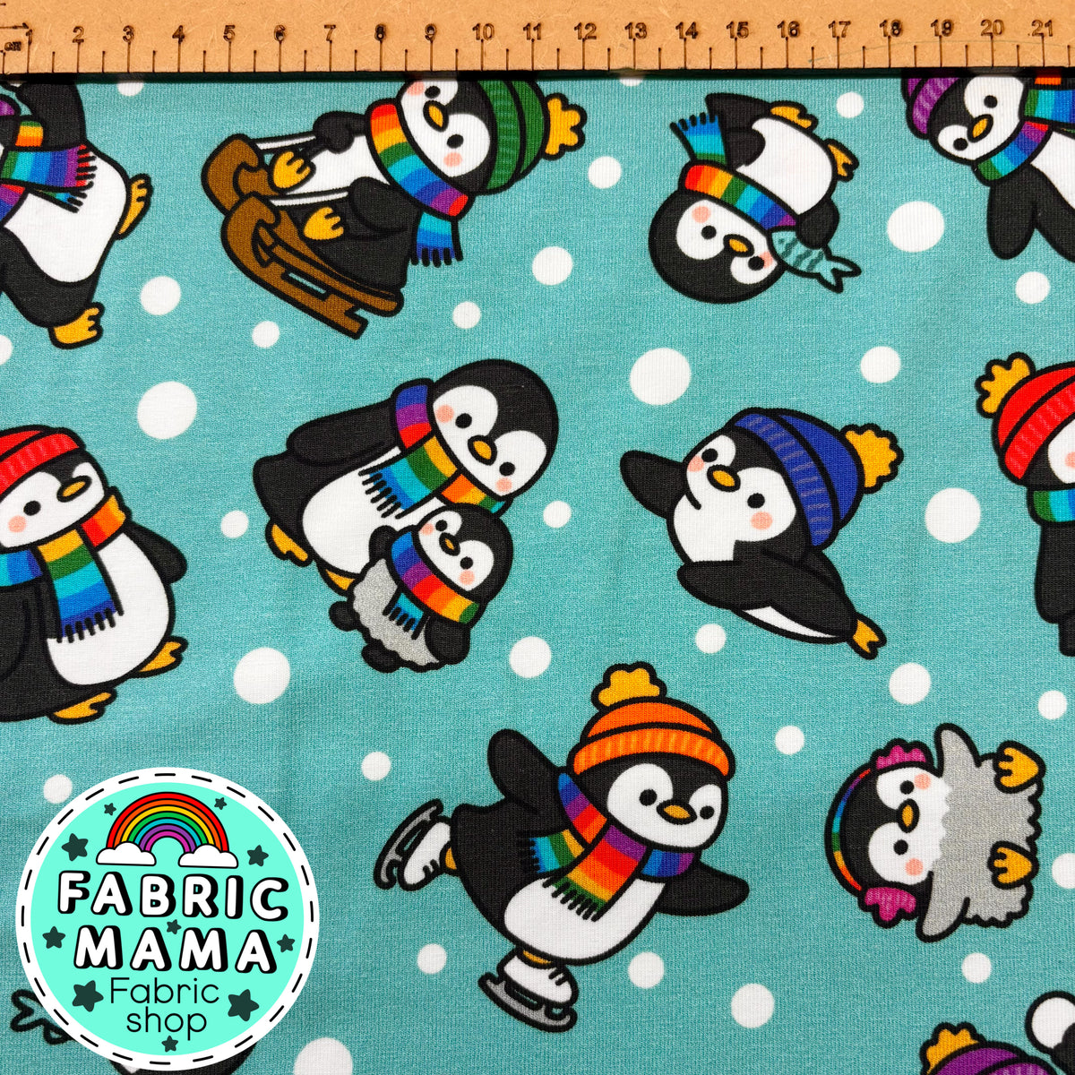 Penguin playtime  - Premium Cotton Lycra Jersey Fabric – Kids Stretch Fabric UK