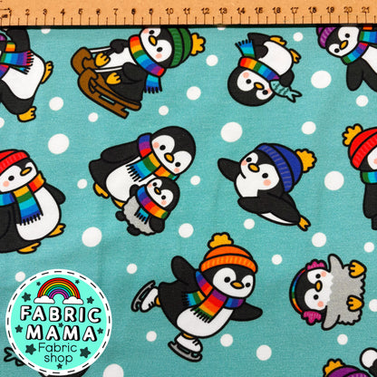 Penguin Playtime -220gsm Premium Cotton Lycra Jersey Fabric – Kids Stretch Fabric UK