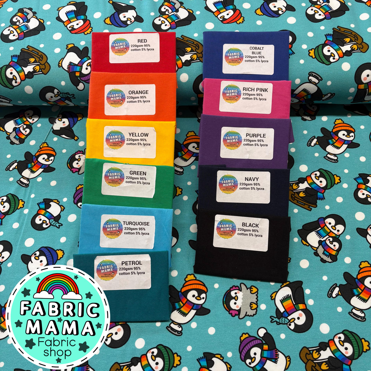 Penguin playtime  - Premium Cotton Lycra Jersey Fabric – Kids Stretch Fabric UK