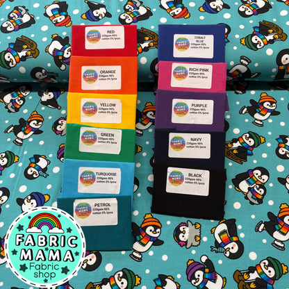 Penguin playtime  - Premium Cotton Lycra Jersey Fabric – Kids Stretch Fabric UK