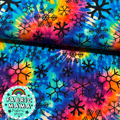 Tie dye snowflakes  - Premium Cotton Lycra Jersey Fabric – Kids Stretch Fabric UK
