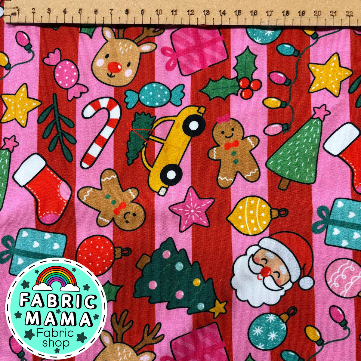 Christmas Chaos -220gsm Premium Cotton Lycra Jersey Fabric – Kids Stretch Fabric UK