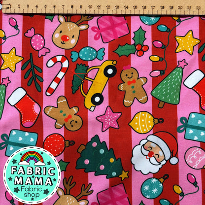 Christmas Chaos -220gsm Premium Cotton Lycra Jersey Fabric – Kids Stretch Fabric UK