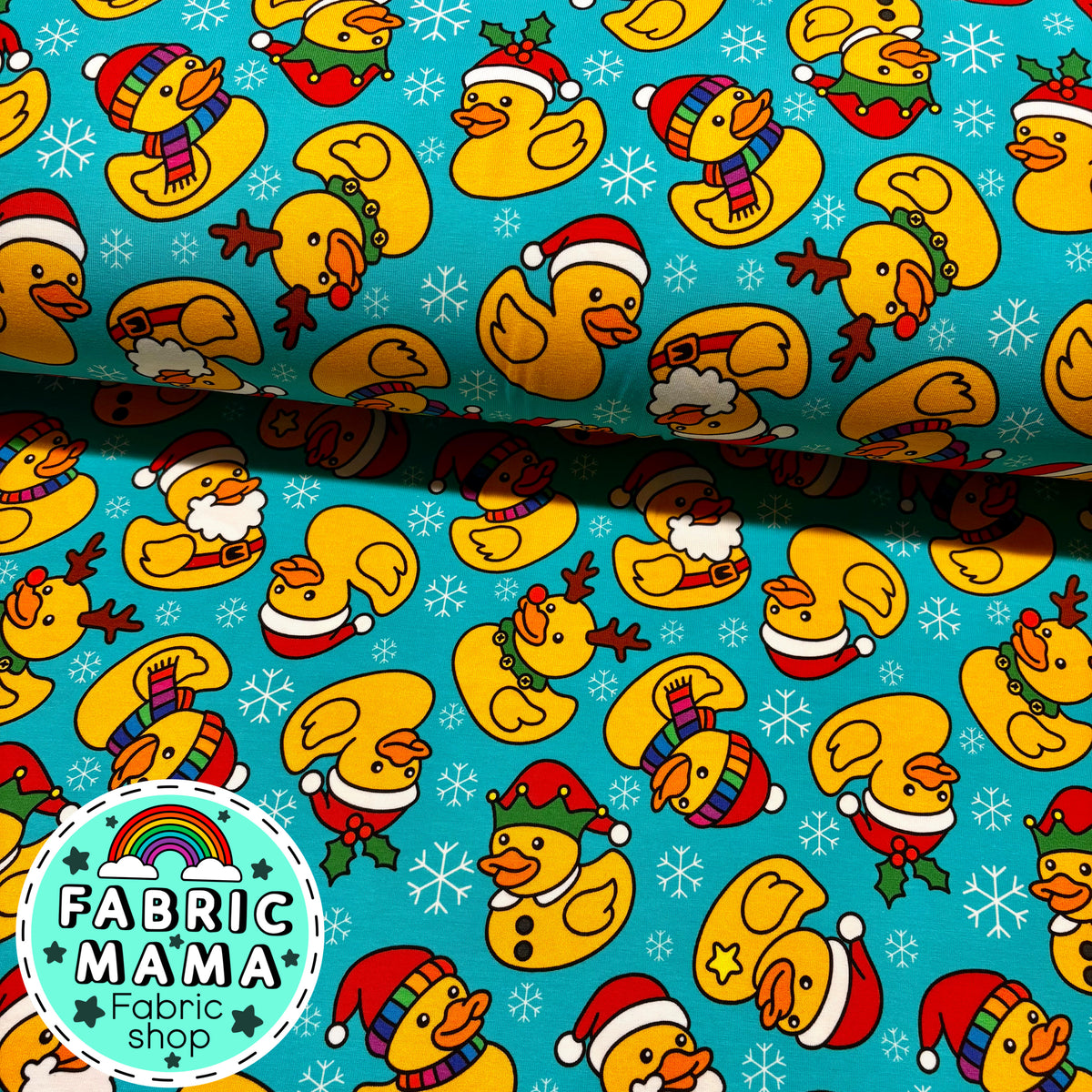 Christmas Quackers - Premium Cotton Lycra Jersey Fabric – Kids Stretch Fabric UK