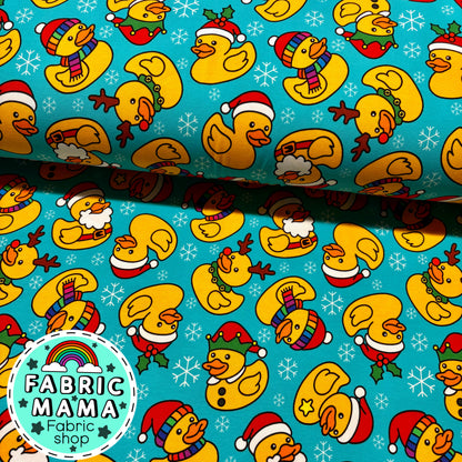Christmas Quackers - Premium Cotton Lycra Jersey Fabric – Kids Stretch Fabric UK