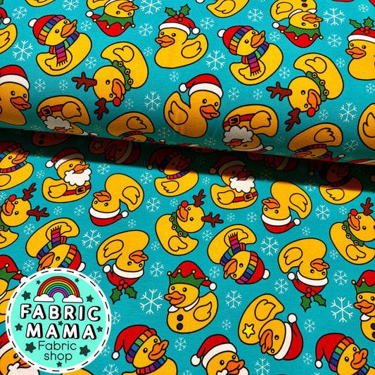 Christmas Quackers - Premium Cotton Lycra Jersey Fabric – Kids Stretch Fabric UK