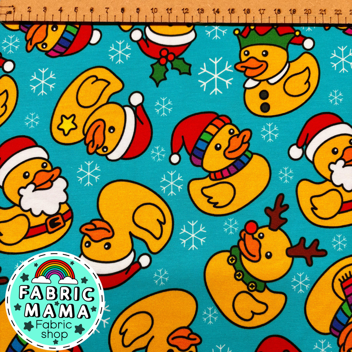 Christmas Quackers - Premium Cotton Lycra Jersey Fabric – Kids Stretch Fabric UK