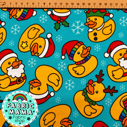Christmas Quackers - Premium Cotton Lycra Jersey Fabric – Kids Stretch Fabric UK