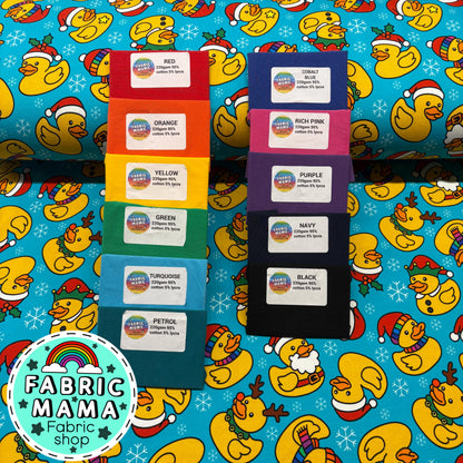 Christmas Quackers - Premium Cotton Lycra Jersey Fabric – Kids Stretch Fabric UK