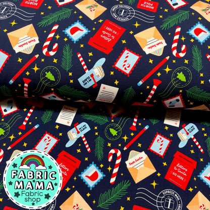 Letters to Santa  - Premium Cotton Lycra Jersey Fabric – Kids Stretch Fabric UK