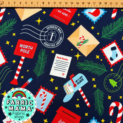 Letters to Santa  - Premium Cotton Lycra Jersey Fabric – Kids Stretch Fabric UK