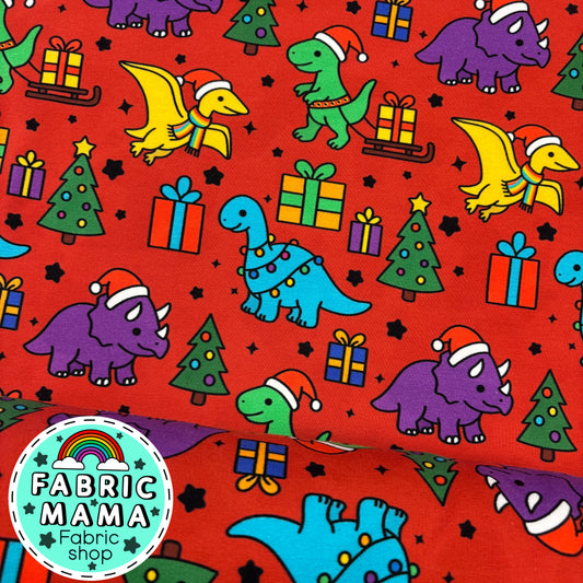 Prehistoric Christmas- Extra Wide Brushed Back French Terry Fabric – Kids Stretch Fabric UK