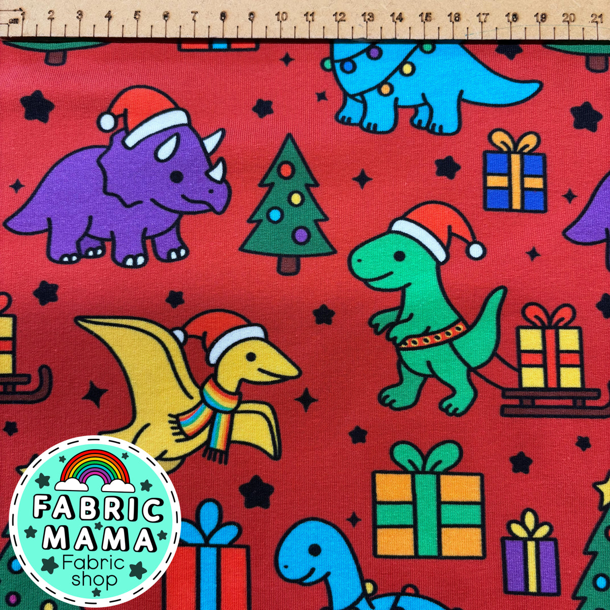 Prehistoric Christmas- Extra Wide Brushed Back French Terry Fabric – Kids Stretch Fabric UK