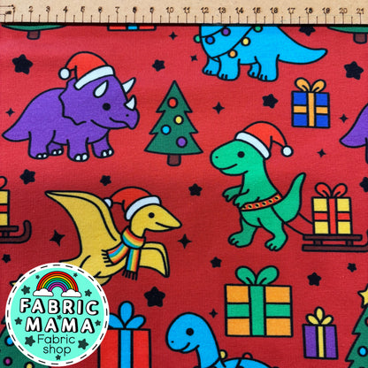 Prehistoric Christmas- Extra Wide Brushed Back French Terry Fabric – Kids Stretch Fabric UK