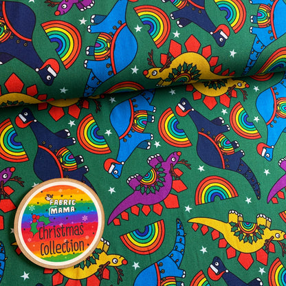 Christmas Dinos -220gsm Premium Cotton Lycra Jersey Fabric – Kids Stretch Fabric UK