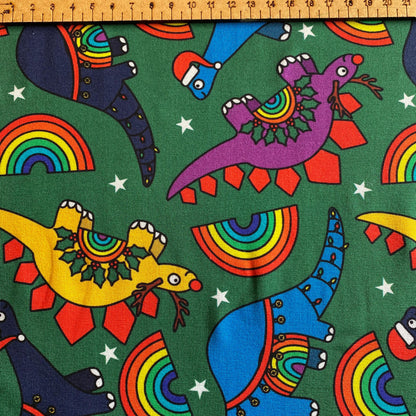 Christmas Dinos -220gsm Premium Cotton Lycra Jersey Fabric – Kids Stretch Fabric UK