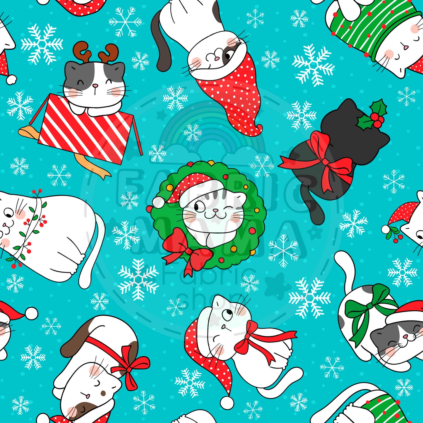 PREORDER Meowy Christmas - Premium Cotton Lycra Jersey Fabric – Kids Stretch Fabric UK